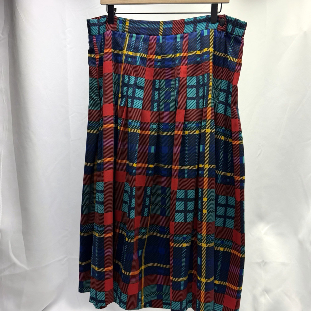 Vintage Kathryn Deene Plaid Midi Skirt Size 18/20 Colorful Pleated USA Style - Picture 2 of 9